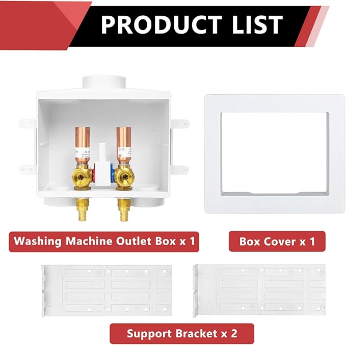 EFIELD Double Drain Washing Machine (Laundry) Outlet Box,1/2-inch Crimp Pex F1807 Inlet, Single Control Valve, Copper Water Hammer Arrestor,(WM016)