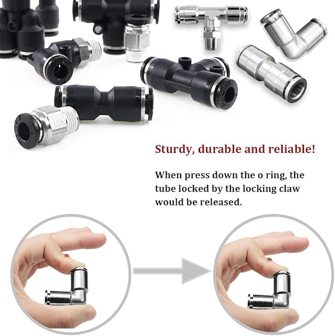 Beduan Push to Connect Tube Fitting Union Tee, Copper Nickle-Plated 3/8" Tube OD x 1/4" NPT Male Thread Shaped Union Adapter Fitting (Pack of 2)