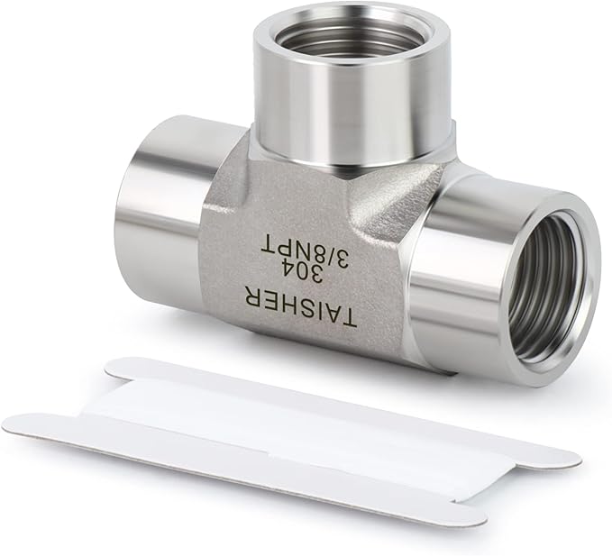 TAISHER 1PCS Forging of 304 Stainless Steel Tee Pipe Fittings, 3/8" x 3/8" x 3/8" NPT Female Pipe Fittings