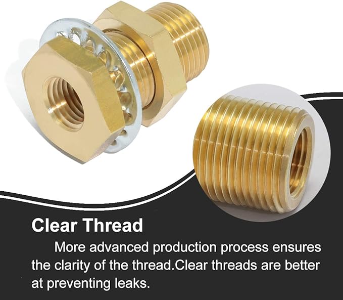 2pcs Brass Bulkhead Fittings 1/4” NPT Female to 1/4” NPT Female Thread Bulkhead Straight Connector Brass Coupling 1.5” Length Outer Diameter 3/4”-16 Bulkhead Tank Air Hose Line Pipe Fittings