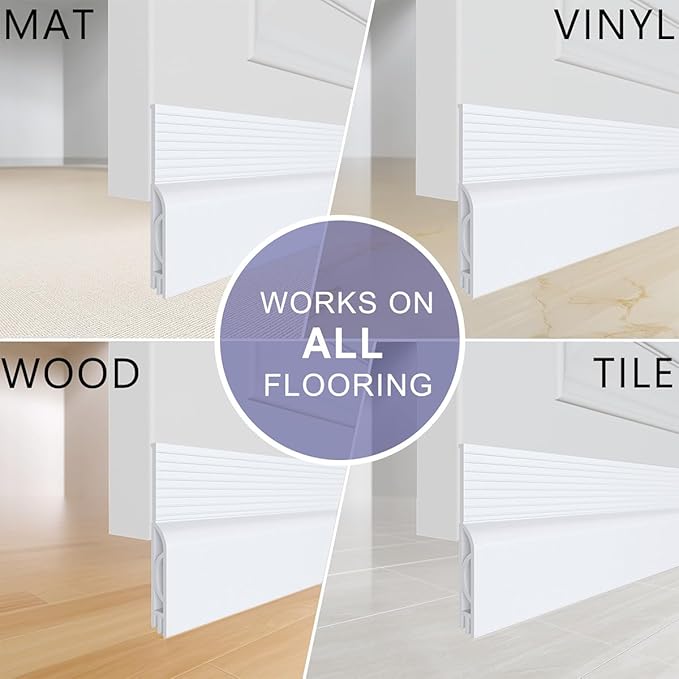 Door Draft Stopper,Adjustable Door Sweep for Bottom of Door,Silicone Weather Stripping Door Bottom Seal Blocker Air Noise,Under Door Gap Filler for Interior/Exterior Doors(White, 78inch)