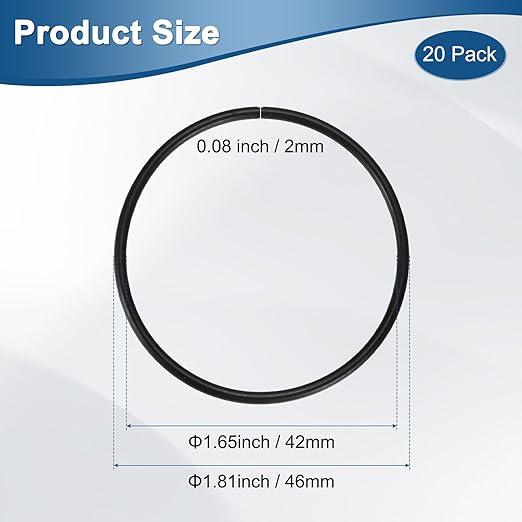 20-Pcak Nitrile Rubber O-Rings, 42mm ID, 46mm OD, 2mm Width, Metric Sealing Washer Gasket for Automotive Machine Plumbing/Faucet/Air or Gas Connections, Resists Oil and Heat