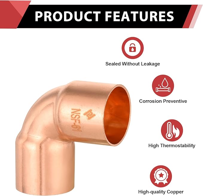 (Pack of 25) EFIELD 5/8" C X 5/8" C Short Radius Copper 90 Degree Elbow, LF Copper Plumbing Fittings with Sweat Solder Connection
