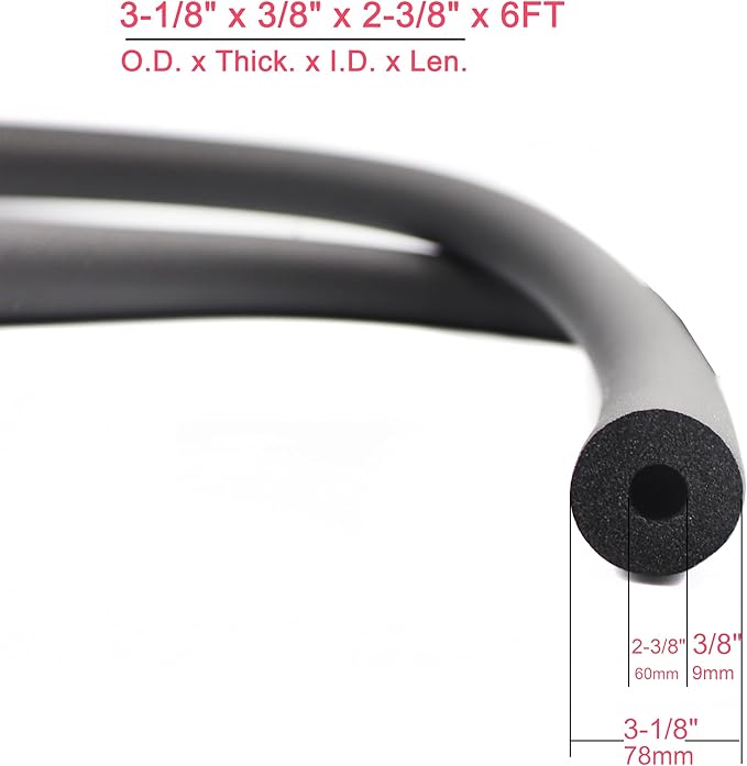 cSeao Pipe Insulation Foam Tube (3/8" x 2-3/8" x 6FT), Black, Nitrile Rubber, Thermal Insulation, Equipment Protection, Cushioning