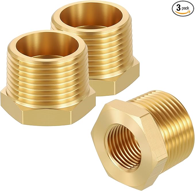 3 Pack Male to FeMale Adapters, 3/4" Male NPT x 3/8" FeMale NPT Brass Hex Bushing Reducer for Industrial, Automotive, Fluid Transfer, Home Gardening, Water Treatment