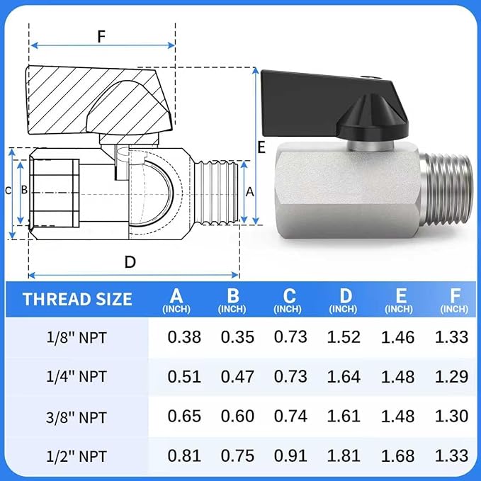 ChillWaves Brass Mini Ball Valve, Shut Off Switch Ball Valve 3/8" NPT Male x 3/8" NPT Female Thread Pipe Fitting(2-PACK)