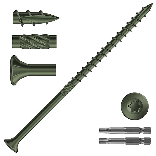 #10 x 4 Inch Deck Screws (206Pcs) 4lb. Carbon Steel, Green, Flat Head, Rust Resistant epoxy Coated, with T25 Star Bit