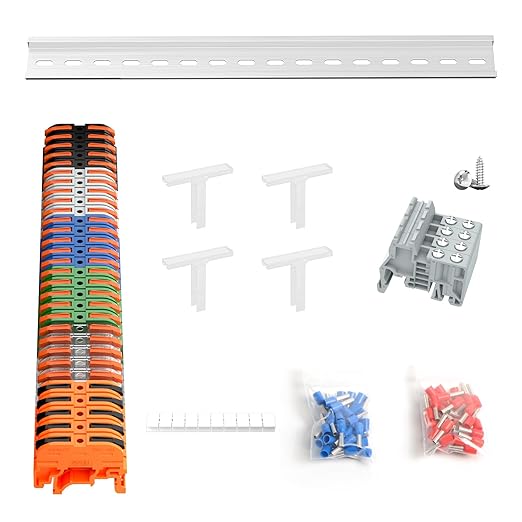 KV121 Terminal Block Kit, 600V 32A 24-12 AWG Compact Lever Wire Connectors, 12.6” DIN Rail Included, Quick Wiring Connection, DIN Rail Terminal Blocks Kit
