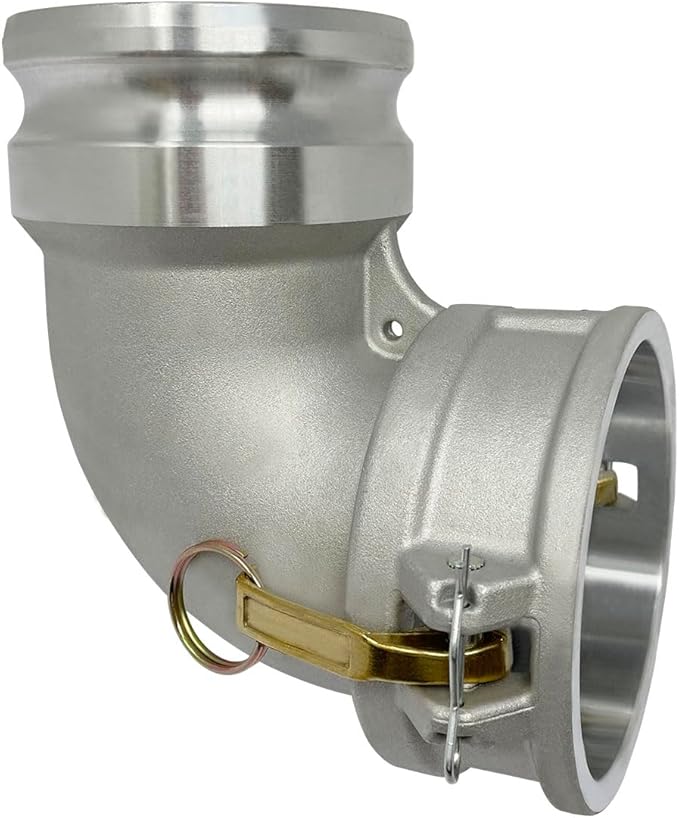 Gloxco Aluminum Type DA Cam and Groove Hose Fitting, 90 Degree Elbow, 4" Female Camlock x 4" Male Camlock (CAM-40-DA90-AL)