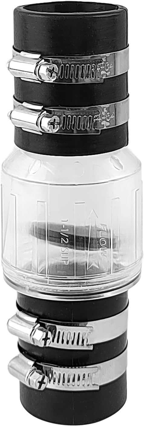Sump Pump Check Valve 1-1/2 inch, Spring Loaded Flapper Check Valve with 4 Metal Clips, for Sewage Backflow Prevention, Quiet Check Valve for Sump Pump