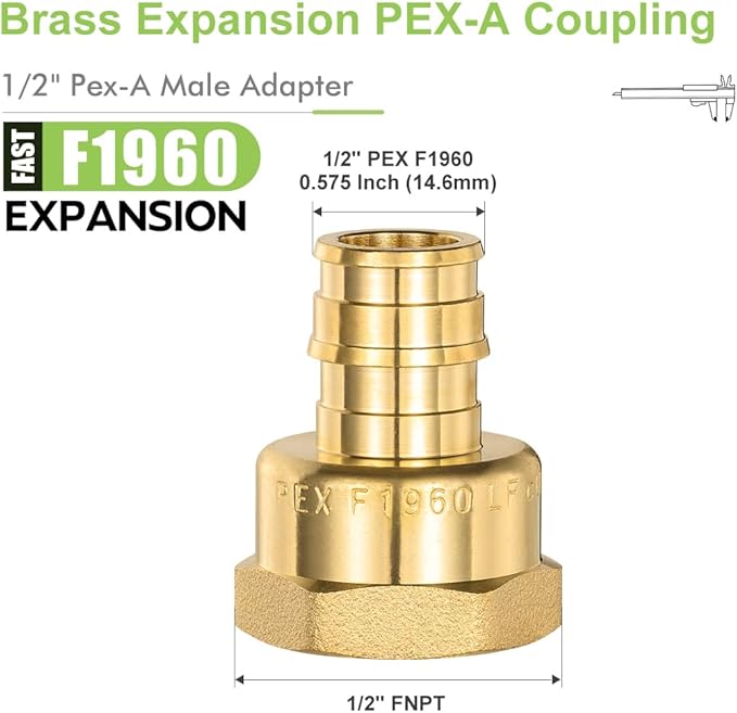 10 Pack ORIANSE 1/2" Pex-A Female Adapter, 1/2" NPT to 1/2" PEX Brass Expansion PEX-A Fittings,Zero-Lead Brass NSF/ANSI 61 NSF 372 Certificate, ASTM F1960 Certified