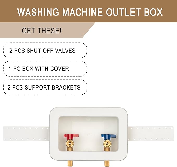 [1 Piece] Lingmfg Washing Machine Outlet Box 1/2 inch Sweat and Thread with 2 inch Central Drain, Connect 3/4 inch Washing Machine Hoses LING-WMOB-WO-WHA-1