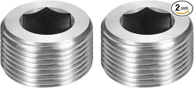 PATIKIL 2 Pcs 304 Stainless Steel Pipe Plug M33 x 2 Male Internal Hex Thread Socket Pipe Plug Hex Countersunk Pipe Fitting for Sealing Water Oil Gas Pipeline, Silver
