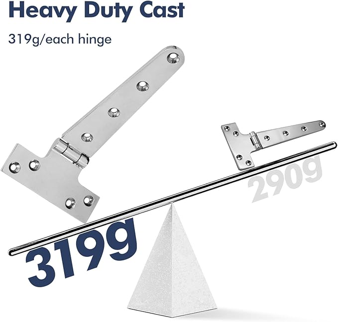 Boat T Type Hinge, Marine Grade Stainless Steel 316 Heavy Duty Strap Butt Hinge Durable Marine Applications for Hatch, Cabinet, Gate, and Door