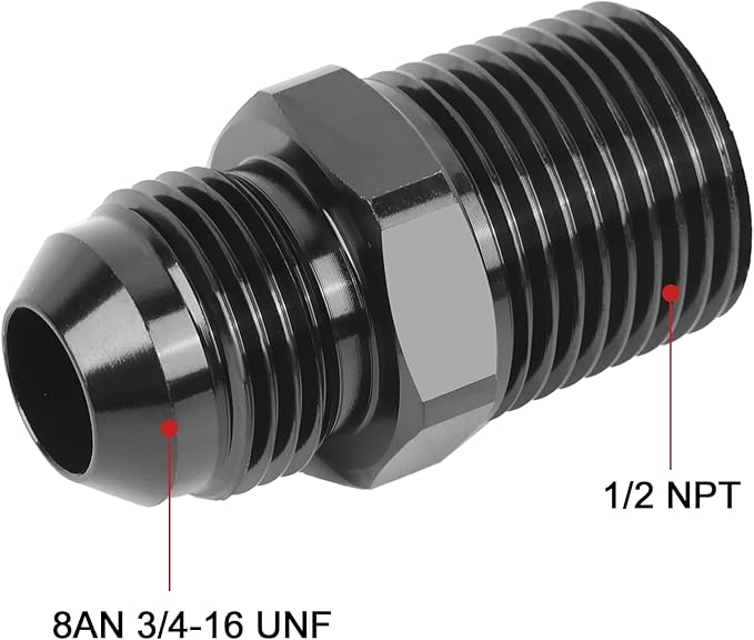 EVIL ENERGY 8AN Male Flare to 1/2" NPT Pipe Fitting Adapter Straight Aluminum Black