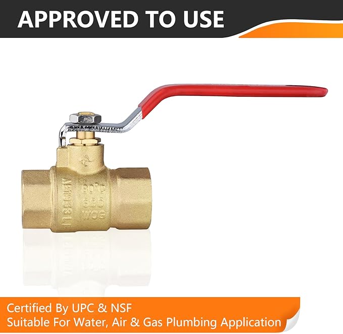 2-Pack HeSun 3/4 Inch FIP Threaded Ball Valve, Brass Full Port Shut-off Valve,3/4" Female NPT x 3/4" Female NPT, 600 WOG (Water, Oil and Gas),Red(VALVE229-2)