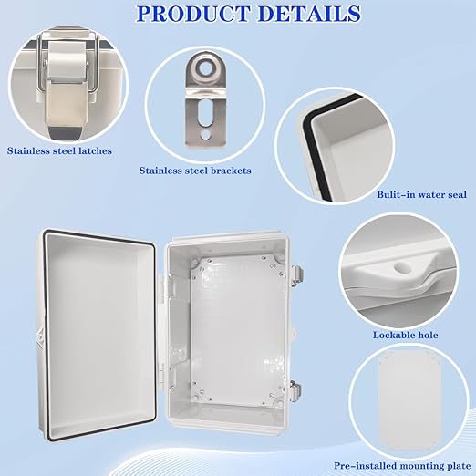 Outdoor Waterproof Electrical Box Junction Box Weatherproof IP67 ABS Plastic Enclosure Switch Router Project Box Electronics Enclosure with Mounting Plate Wall Bracket Grey 11.8"x7.9"x6.7"