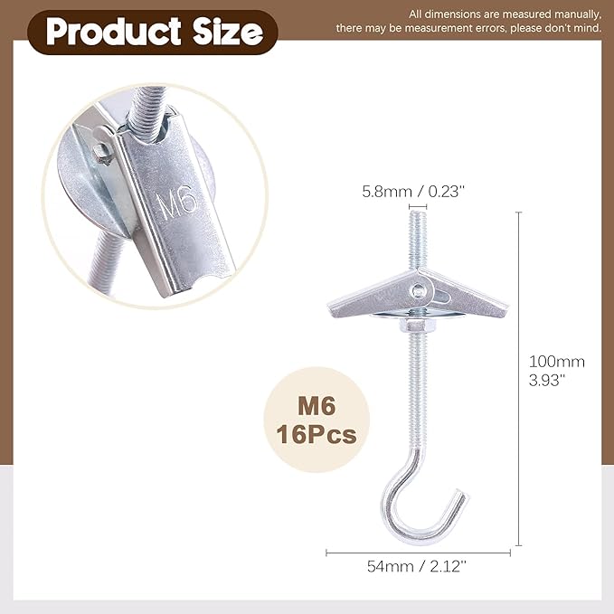 64Pcs M6×70 Heavy Duty Carbon Steel Ceiling Hooks Spring Toggle Wing Bolts Wall Fixing Ceiling Hooks Pothook Wall Fixing Anchors Ceiling for Hanging Plants