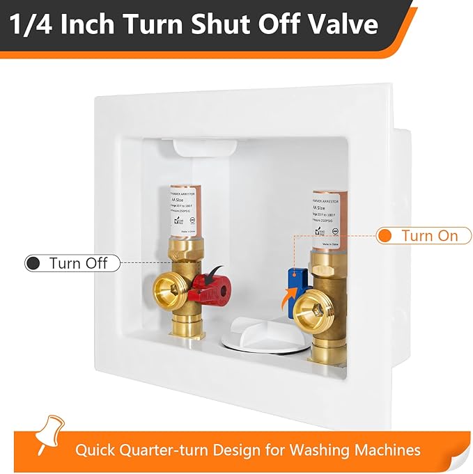 1-Pack HeSun Washing Machine Outlet Box, 1/2 Inch CPVC Inlet x 3/4 Inch MHT Outlet, Pex Washer Box Center Drain,with Copper Water Hammer Arrestor(WM014)