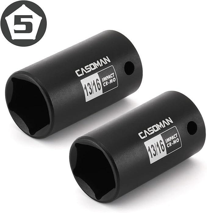 CASOMAN 2PCS 3/8" Drive 13/16" 5-Point Impact Grade Utility Socket, CR-MO, Removes and Installs Penta Nuts and Bolts