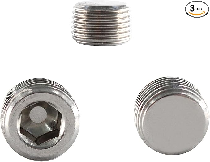 Stainless Steel Pipe Fitting 3/8" NPT Hexagonal Countersunk Male Thread Pipe Plug, 3PCS