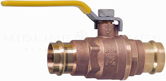 Midline Valve 5 Pack 4 Inch Press Ball Valve with Double-O-Ring, Full Port Press Ball Valve with 4" Connections, Brass Finish