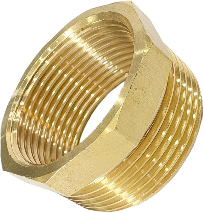 1-1/2" NPT Male x 1-1/4" NPT Female Brass Reducer Hex Bushing Threaded Pipe Fitting Reducing Adapter Pack of 1