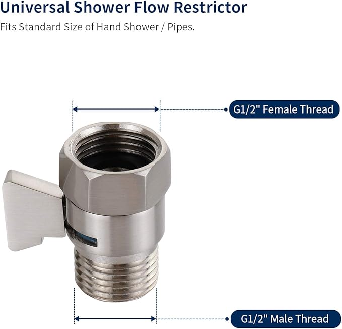 Tenfe Water Flow Control Valve, Brushed Nickel Shut Off Valve for Hand shower Adjustable Water Pressure Turn off Valve, Brass G1/2 Standard Connection