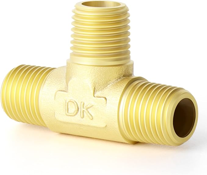 GASHER 2PCS Brass 3 Way, 1/4" x 1/4" x 1/4" NPT Male Tee Pipe Fittings