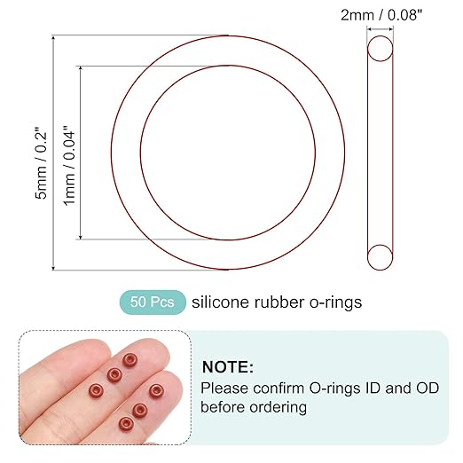 MECCANIXITY Silicone O-Ring 1mm ID 5mm OD 2mm Width Metric VMQ Sealing Gasket Replacement 50A Durometer for Plumbing Compressor Faucets Valves Repair (Red, Pack of 50)