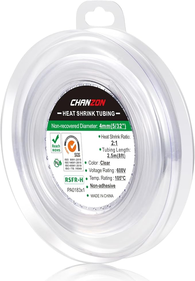 Chanzon 2:1 Ratio 5/32" (4mm) Heat Shrink Tubing 8Ft Roll (2.5M Total Length) Clear/Transparent Polyolefin Sleeving Wrap Shrinking 2 to 1 1pcs