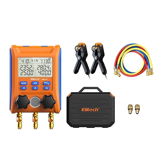 Elitech Digital Manifold Gauge 2-Way Valve with Thermometer Clamps for HVAC Systems, LMG-10Plus