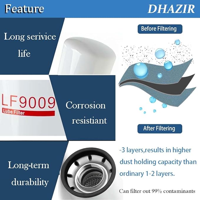 LF9009 Fuel Filter Oil Filter Compatible With Replaces Cummins Fit For 3401544 XLF75000 AT193242 1216400561 Fit For Cummins ISC 8.3L ISL 9.0L ISM N14QSL 9.0L NTA 855 M11 Diesel Engine