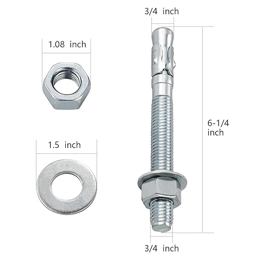 Wedge Anchors Zinc Plated Heavy Duty Fastener for Concrete (12, 3/4" x 6-1/4")