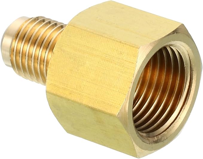 Patikil 3/8 Inch Female x 1/4 Inch Male Flare Connector, SAE 45 Degree Brass Adapter for Air, Gas, Refrigeration, HVAC