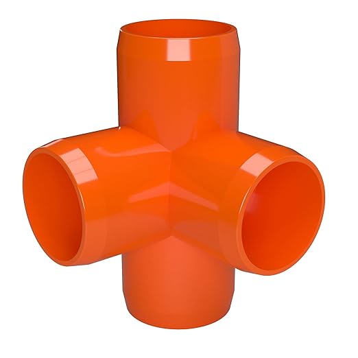 FORMUFIT 1” 4-Way Tee Furniture Grade PVC Fitting in Orange, Made in USA, UV-Resistant, Impact-Proof, 1.315” Actual Socket Diameter (Pack of 4) - F0014WT-OR-4
