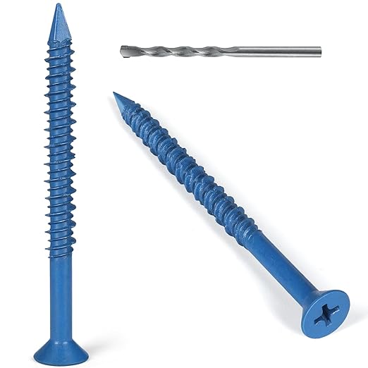 3/16x2-3/4 Inch 55PCS Flat Head Concrete Screws, Screws Anchor with Drill Bit,for Masonry, Block, Brick, Cement, Stucco, No Pre Drilling, Diamond Point