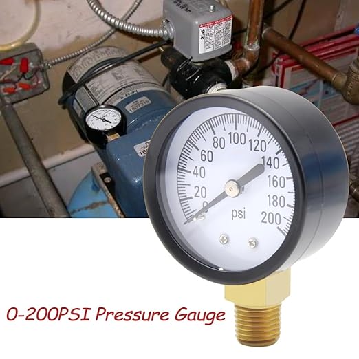 Pressure Gauge 0-200PSI 1/4" NPT Male Brass Bottom Mount 2" Dial Stainless Steel Case Universal Multifunctional