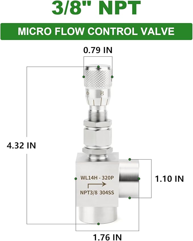 TAISHER 1PCS 304 Stainless Steel Reduce Port 3mm 90 Degree Elbow Needle Valve 3/8" NPT Female，Accurate Dials For Micro Flow Control Instrument Gauge Water Gas Oil