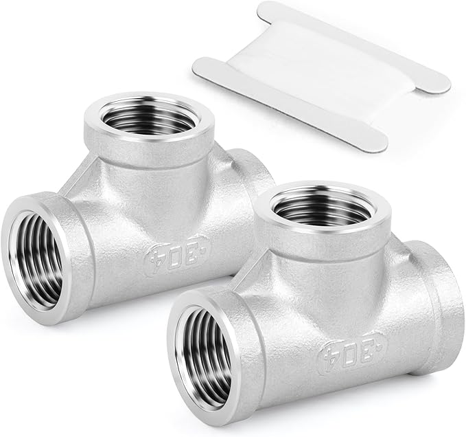 TAISHER 2PCS 304 Stainless Steel Tee Pipe Fittings, 1-1/4" x 1-1/4" x 1-1/4" NPT Female Pipe Fittings