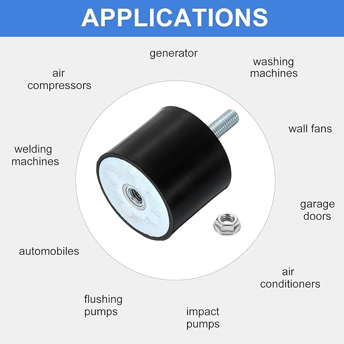 uxcell M10 Rubber Mounts, 1Pcs 60x50mm(DxH) Rubber Cylindrical Anti Vibration Isolator Shock Absorber with Lock Nut for Car Bobbin Generator Air Compressors