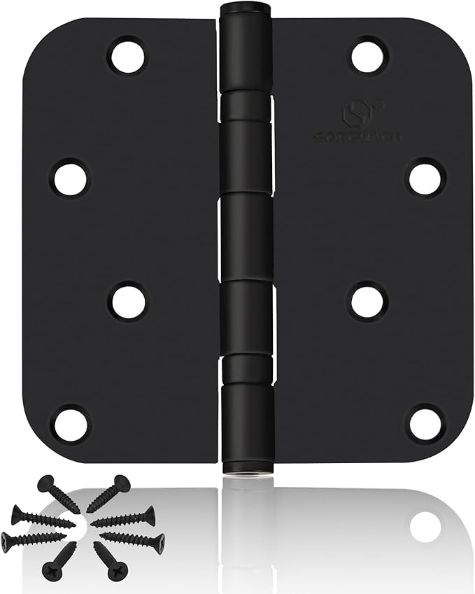304 Stainless Steel 4 Inch Matte Black Door Hinges 5/8" Radius Corners Interior Hinges 4'' Ball Bearing Door Hinges- 3 Pack
