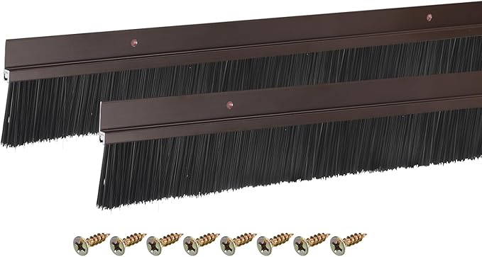 uxcell 2Pcs Door Brush Bottom Sweep H-Shape Aluminum Alloy Base with 1.6-inch PP Brush for Home, Industrial (47-inch L, Brown)