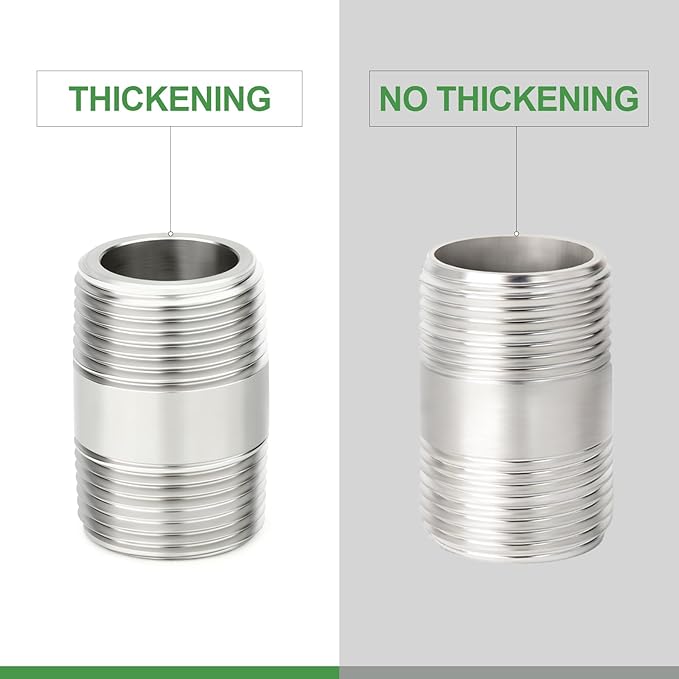 TAISHER 2PCS Stainless Steel Pipe Fittings, 1" NPT Male x 1" NPT Male Threaded, 2" Length Thickened Nipple Cast Pipe