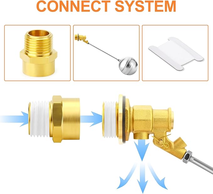 GASHER 1PCS 1" 304 Stainless Steel Float Ball Valve with 1"G Female x 1"NPT Male Adapter, DN25 Adjustable Water Tank Float Ball Valve for Stock Tank Pool Water Level Control