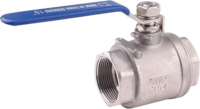 DERNORD Full Port Ball Valve Stainless Steel 304 Heavy Duty for Water, Oil, and Gas with Blue Locking Handles (1-1/2" NPT)