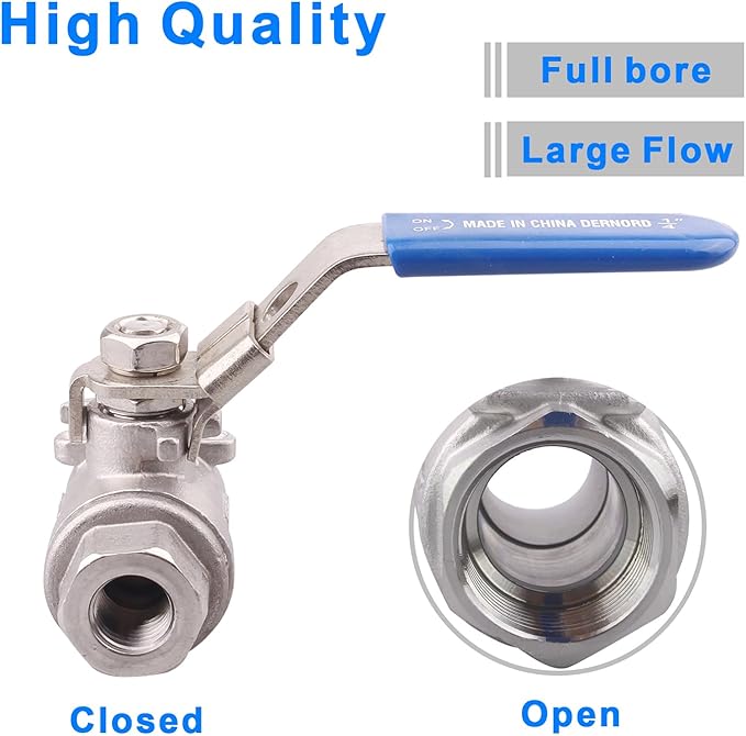 DERNORD 2 Pack Stainless Steel 304 Ball Valve, Full Port Heavy Duty for WOG with Locking Device (1/4" NPT)