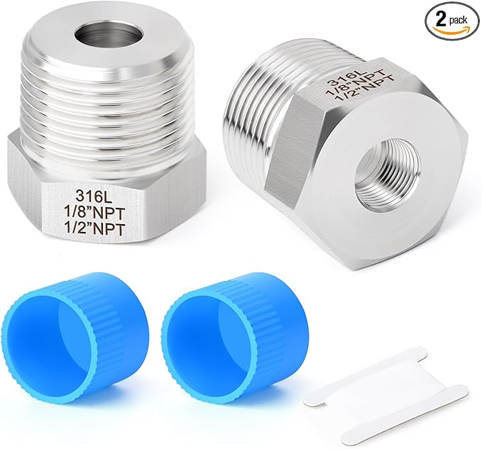 TAISHER 2PCS Forging of 316L Stainless Steel Reducer Hex Bushing, 1/2" Male NPT to 1/8" Female NPT, Reducing Forging Pipe Adapter Fitting