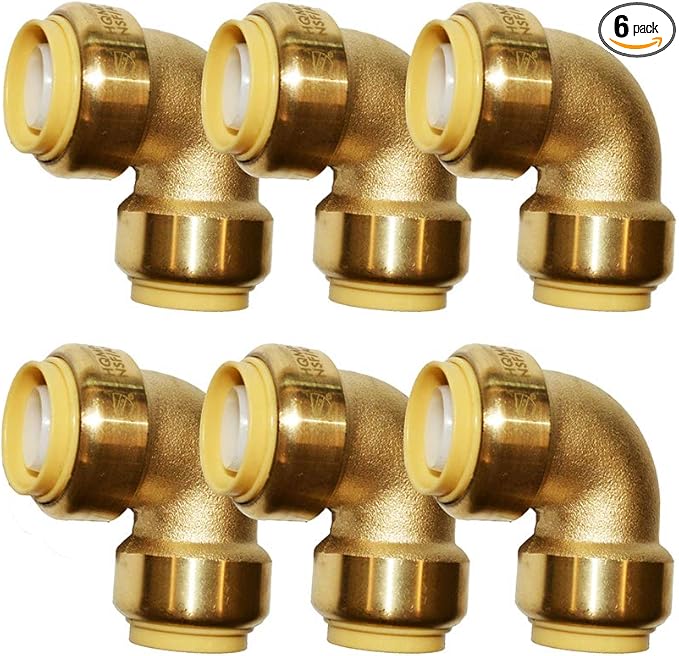 HQMPC Pex Fititng 3/4" Pex Elbow PushFit Elbow 90-Degree -PEX Fitting 3/4" 90 Degree ElbowPush-to-Connect Plumbing Fitting for Copper, PEX, CPVC (6pcs 3/4")