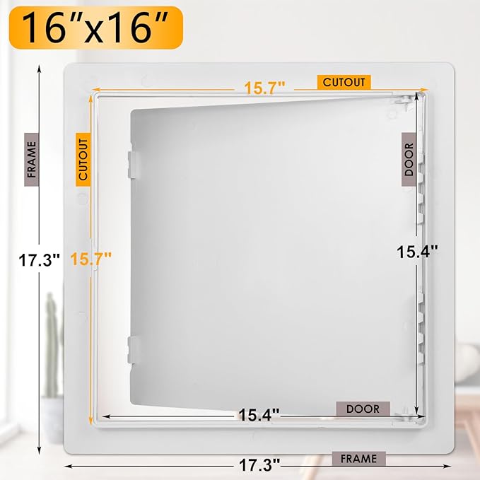 Suteck Plumbing Access Panel for Drywall Ceiling 16 x 16 Inch Reinforced Plastic Wall Access Doors Removable Hinged White